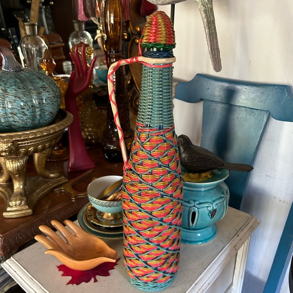 Vintage Scoubidou Glass Bottle Made In Spain